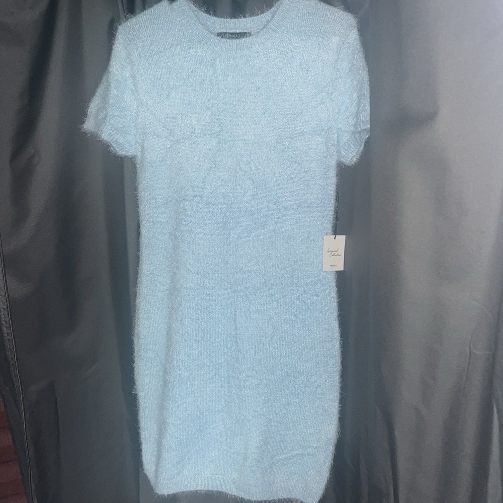 Forever 21 Sz Large Baby Blue‎ Soft Fuzzy Short Sweater Dress New w/tags